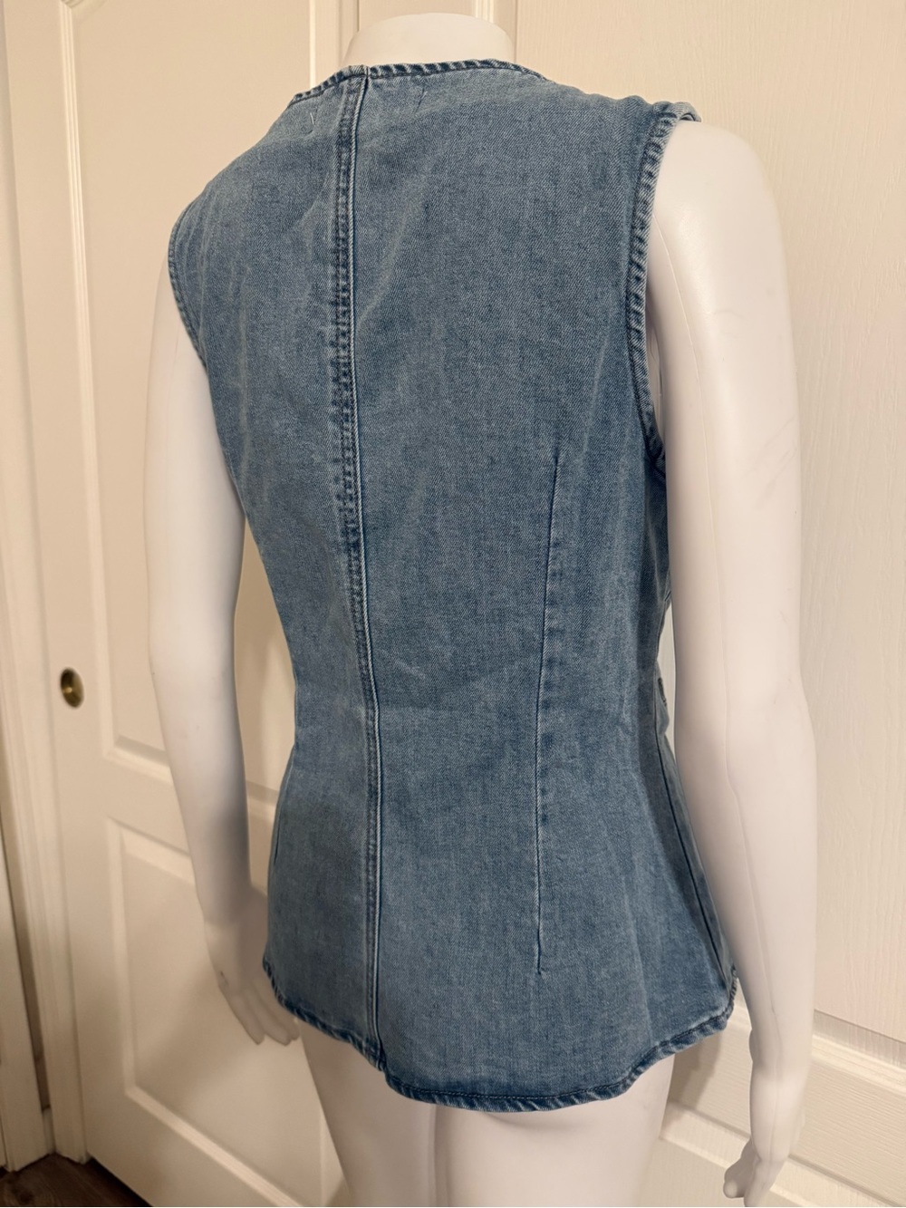 Slim-Fit Denim Vest Top in Blue with Front Buttons - Picture 6 of 10
